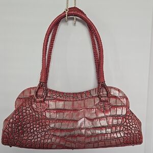 Preston & York Leather Red/Pink Shoulder Bag with Crocodile Embossing